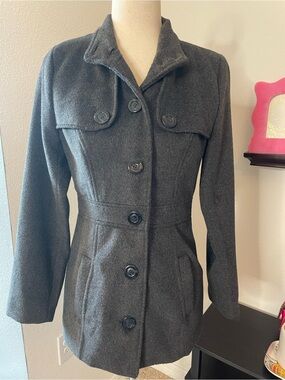 Mine Charcoal Gray Fleece Pea Coat Jacket